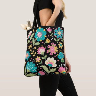 Mooie volks kunst op zwarte boodschappentas. tote bag