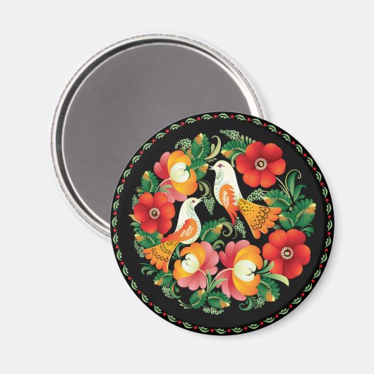 Mooie volks kunst vogels bloemen mooie decoratie magneet (Voorkant / Achterkant)