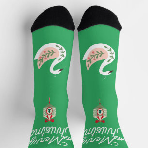 Mooie volkskunst van Kerstmis Swan Groen Wit Sokken