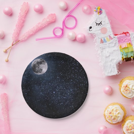 Mooie, Volle Maan en Sterren, op maat Papieren Bordje (Feest)
