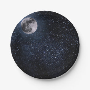 Mooie, Volle Maan en Sterren, op maat Papieren Bordje