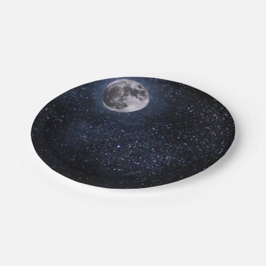 Mooie, Volle Maan en Sterren, op maat Papieren Bordje (Gekanteld)