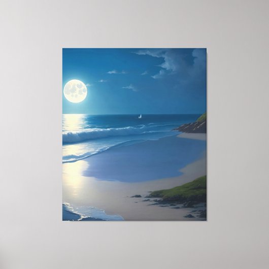 Mooie Volle Maan Ocean Art Canvas Afdruk (Voorkant)