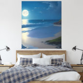 Mooie Volle Maan Ocean Art Canvas Afdruk (Insitu (Slaapkamer))