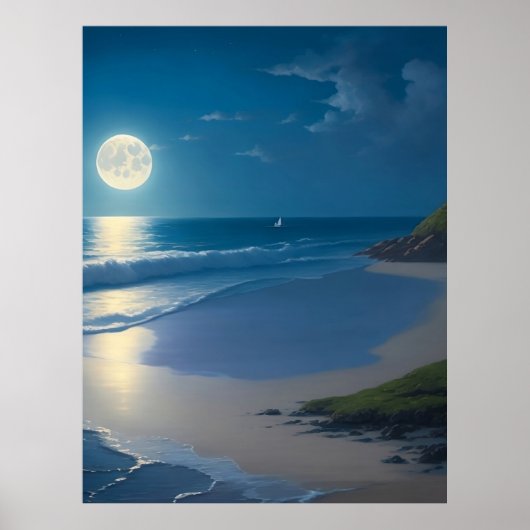 Mooie Volle Maan Ocean Art Poster (Voorkant)
