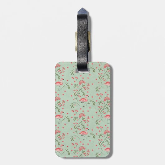 Mooie  voorjaarsfloraal en flamingo bagagelabel (Achterkant verticaal)