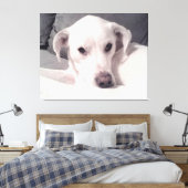 Mooie voortreffelijke foto van het witte dog grijz canvas afdruk (Insitu (Slaapkamer))