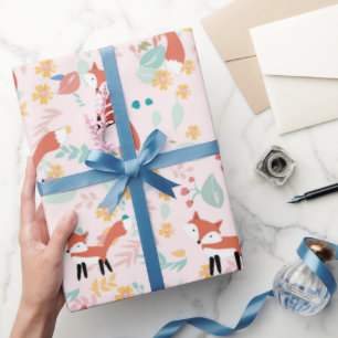 Mooie Vos Bloem Roze Ontwerp Cadeaupapier
