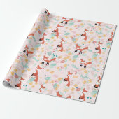 Mooie Vos Bloem Roze Ontwerp Cadeaupapier (Uitgerold)
