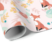 Mooie Vos Bloem Roze Ontwerp Cadeaupapier (Rol Hoek)