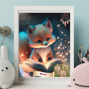 Mooie vos die een boek leest gepersonaliseerde kun poster