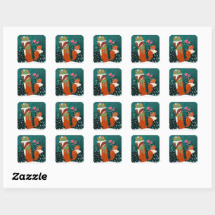Mooie vos en kardinaal wintersticker vierkante sticker
