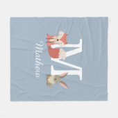 Mooie vos en konijn bosdieren monogram blauw fleece deken (Voorkant (Horizontaal))