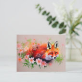 Mooie vos in de Waterverf Flowers Briefkaart (Staand voorkant)