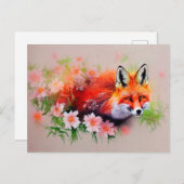 Mooie vos in de Waterverf Flowers Briefkaart (Voorkant / Achterkant)
