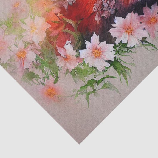 Mooie vos in Flowers Waterverf ontkoppeling Tissuepapier (Detail)