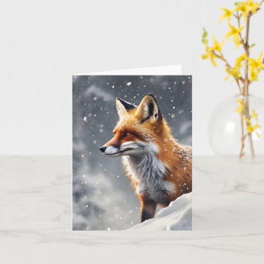 Mooie Vos in Sneeuw Blank Groet Kaart (Gele Bloem)
