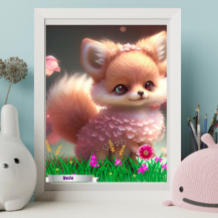 Mooie vos in tuin van roze bloemen Persoonlijk gem Poster