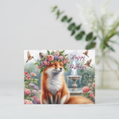 Mooie vos met bloemenkrans Gelukkige verjaardag an Briefkaart (Staand voorkant)