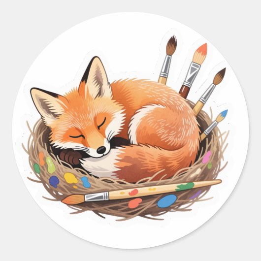 Mooie vos met penseel Sticker (Voorkant)