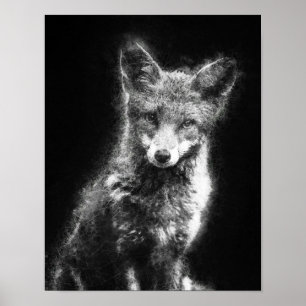mooie vos zwart en wit schets kunst poster