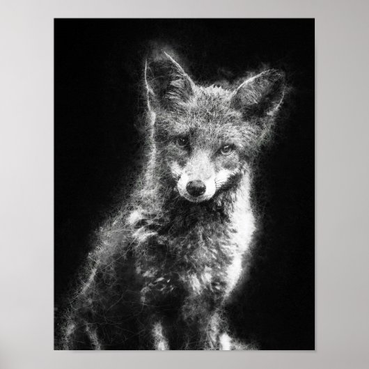 mooie vos zwart en wit schets kunst poster (Voorkant)
