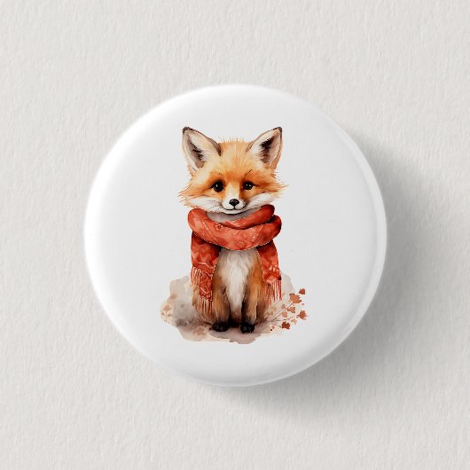 Mooie vospen in een rode sjaal ronde button 3,2 cm (Voorkant)