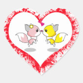 Mooie vossen die elkaar kussen in een met bloed be hart sticker (Voorkant)