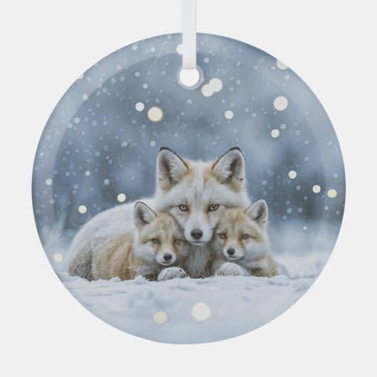 Mooie vossen in sneeuw Kerstmis Glas Ornament (Voorkant)