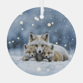 Mooie vossen in sneeuw Kerstmis Glas Ornament (Achterkant)