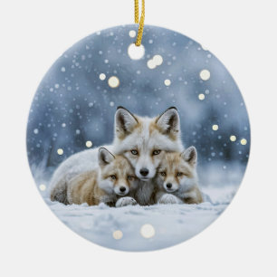 Mooie Vossen in Sneeuw Kerstmis Keramisch Ornament