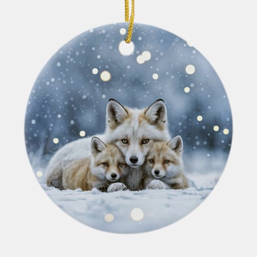 Mooie Vossen in Sneeuw Kerstmis Keramisch Ornament (Voorkant)