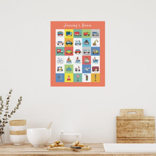 Mooie vrachtwagens en transport voor kinderen Mono Poster (Keuken)