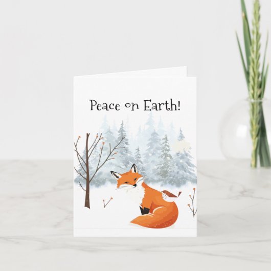 Mooie Vrede op Aarde Rode Vos Vogel Winter Feestdagen Kaart (Voorkant)