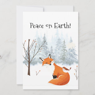 Mooie Vrede op Aarde Rode Vos Vogel Winter Feestdagenkaart