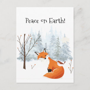 Mooie Vrede op Aarde Rode Vos Vogel Winter Feestdagenkaart