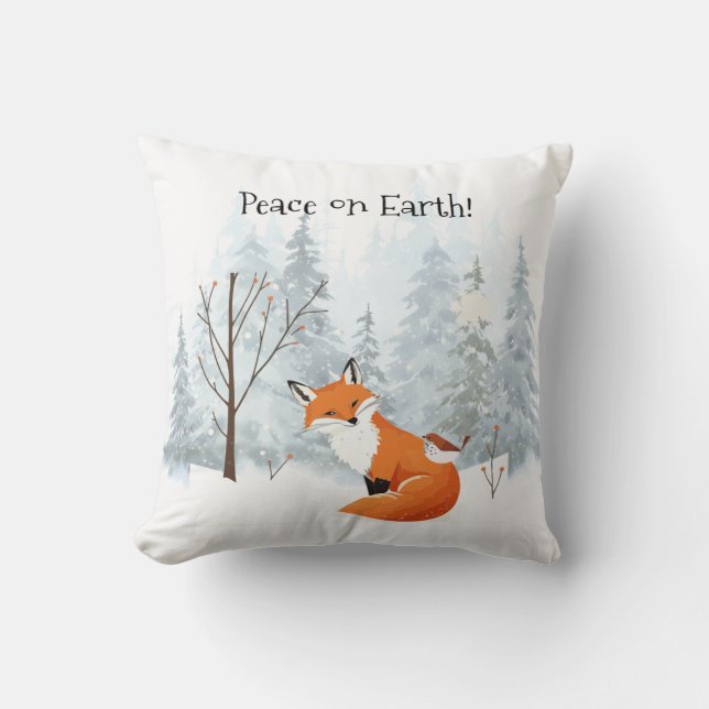 Mooie Vrede op Aarde Rode Vos Vogel Winter  Kussen (Voorkant)