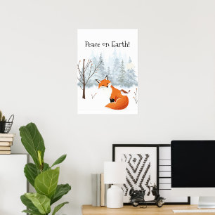 Mooie Vrede op Aarde Rode Vos Vogel Winter  Poster