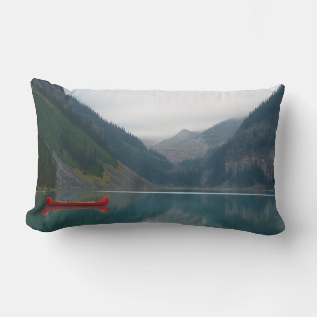 Mooie Vreedzaam Meer Rode Kano Boot Kussen (Voorkant)