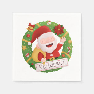 Mooie vrolijke kerstman Kerstkrans Feestservetten Servet