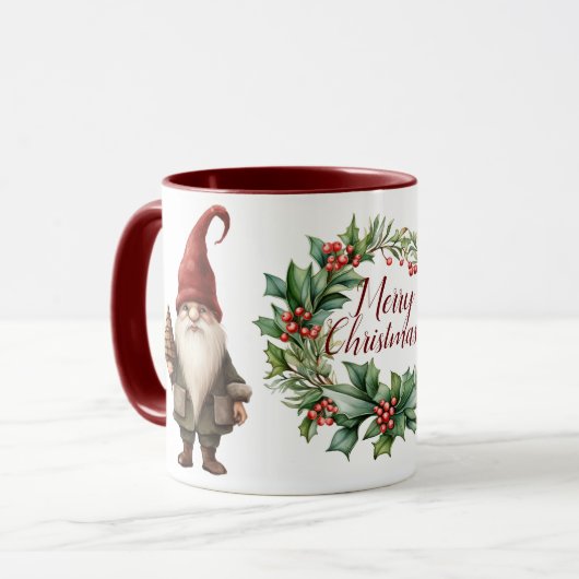 Mooie Vrolijke Kerstmis Gnome Mok (Voorkant links)