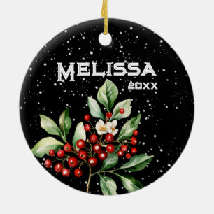 MOOIE VROLIJKE KERSTMIS, HOLLY SPRING, KOUS, KERAMISCH ORNAMENT