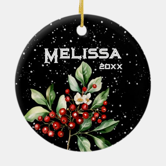 MOOIE VROLIJKE KERSTMIS, HOLLY SPRING, KOUS, KERAMISCH ORNAMENT (Achterkant)