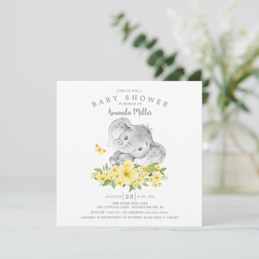 Mooie Vrolijke Olifant Baby Shower voor Jongen Kaart (Staand voorkant)