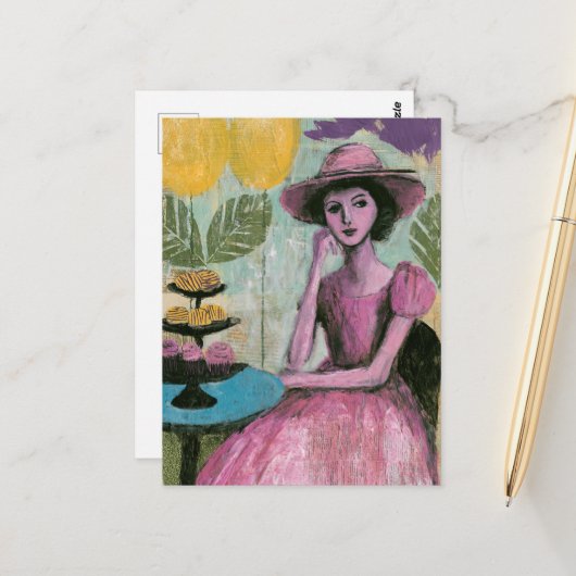 Mooie vrouw aan de cupcaketafel briefkaart (Voorkant / Achterkant in situ)