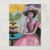 Mooie vrouw aan de cupcaketafel briefkaart (Voorkant)