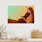 Mooie vrouw als herfstrepresentatie poster (Keuken)