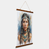 Mooie vrouw Boho Native American met sieraden Hangend Wandkleed (Gebogen)