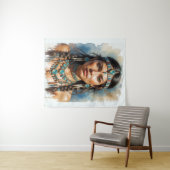 Mooie vrouw Boho Native American met sieraden Wandkleed (In Situ (horizontaal))
