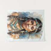 Mooie vrouw Boho Native American met sieraden Wandkleed (Voorkant (horizontaal))